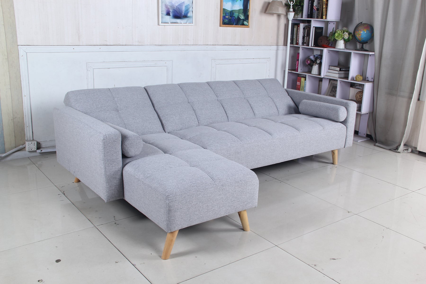 Luxury Multi-Functional Eucalyptus Wood Sofa Bed Left - Grey