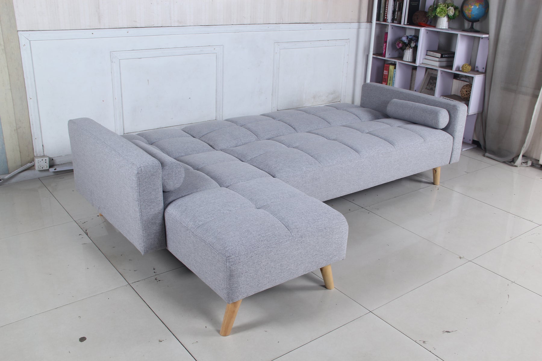 Luxury Multi-Functional Eucalyptus Wood Sofa Bed Left - Grey